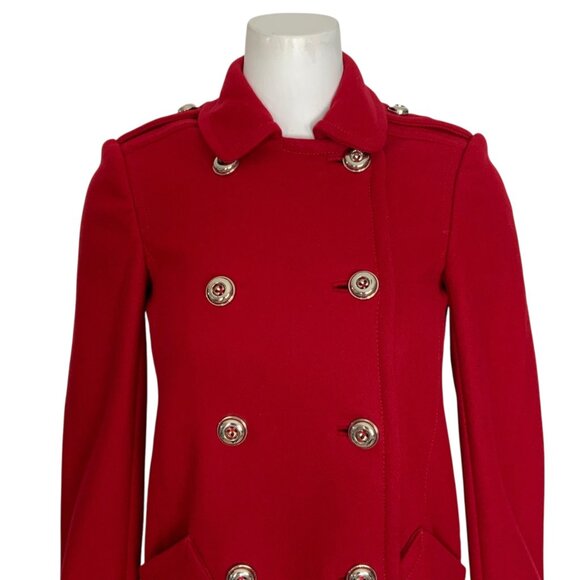 Juicy Couture Wool Coat XS Red Peplum Peacoat Double Breasted Military Retro - Picture 7 of 12